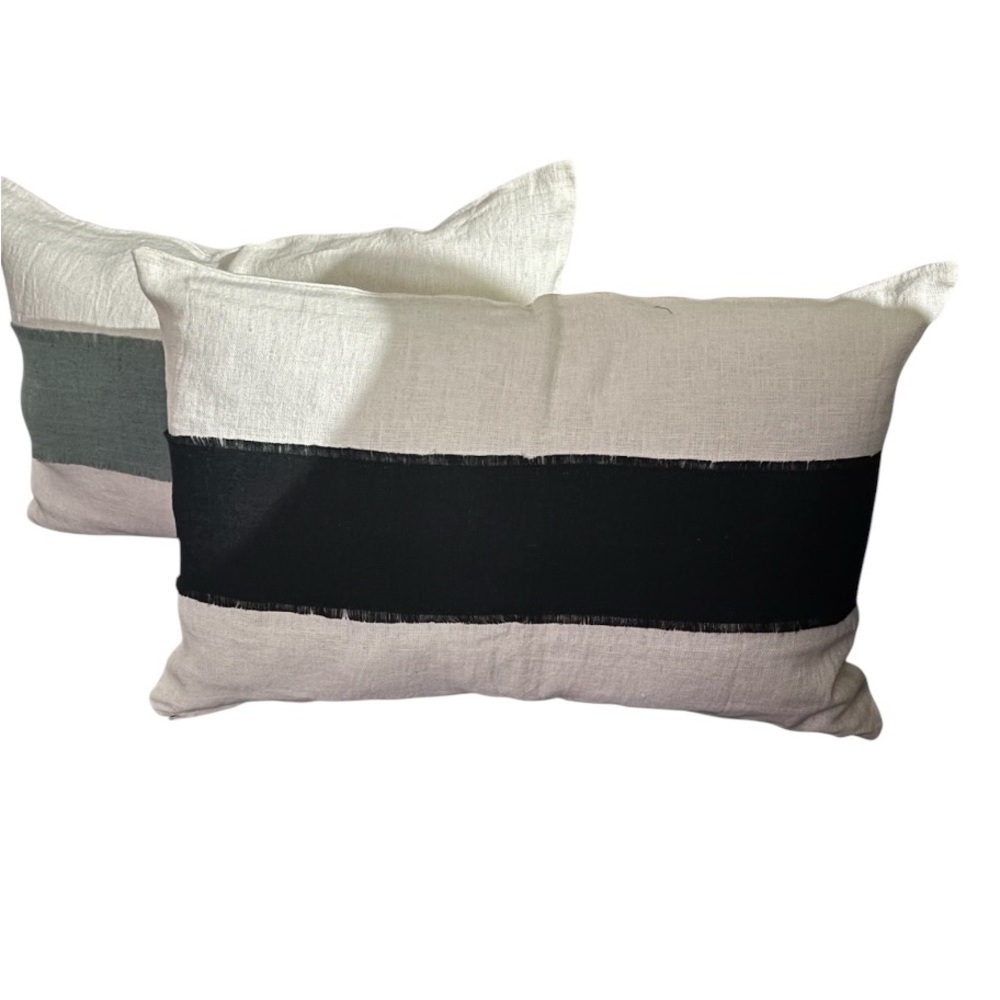 New HAOMY Goa linen stripe pillow sham cover Set two black white green 40x60cm